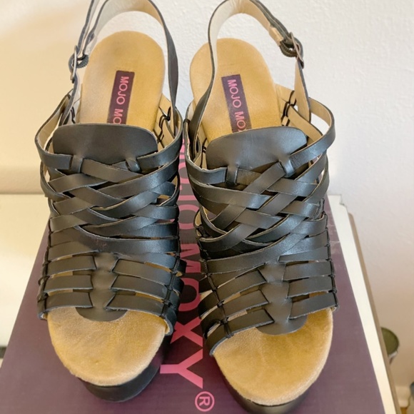 Mojo Moxy Apolo Leather Platform Wedge Heels/Sandals - Picture 4 of 9